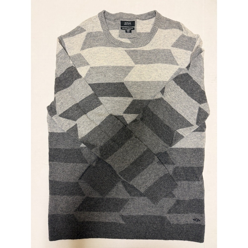 Alfani regular fit, wool blend, geometric pattern ls sweater, men's large